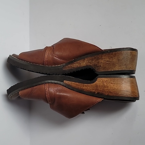 Studio du Monde Cameron 7.5 clogs brown double strap leather upper wood heel - Picture 8 of 9